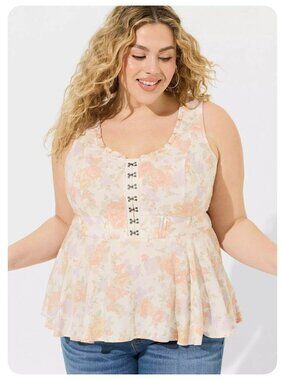 NWT Torrid Lush Floral Dew Sleeveless Babydoll Challis Corset Top sz 2